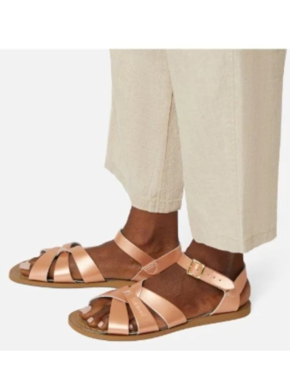 Salt Water Original Waterproof Leather Flat Sandals in Rose Gold - 6US, runs BIG